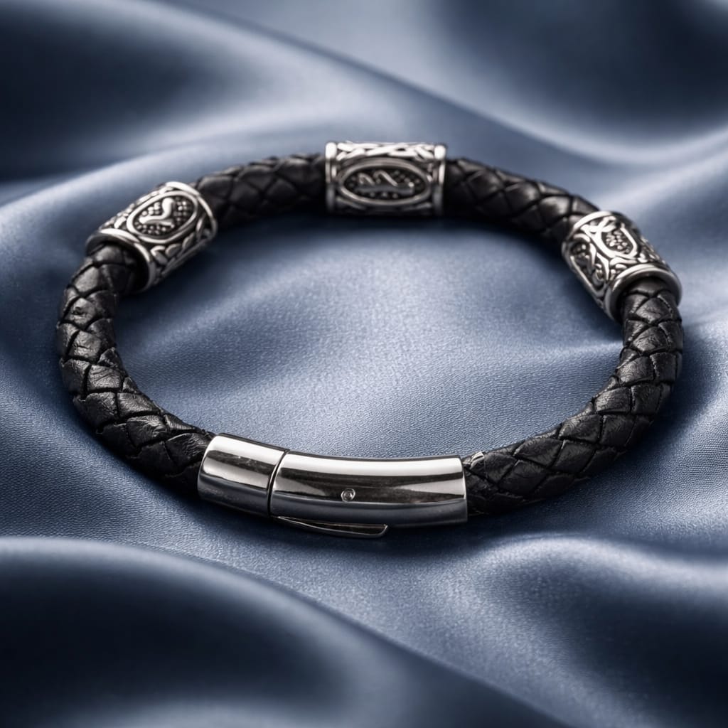 All  Endeavor's Luck Rune handcrafted leather bracelet by Mascotsbracelets