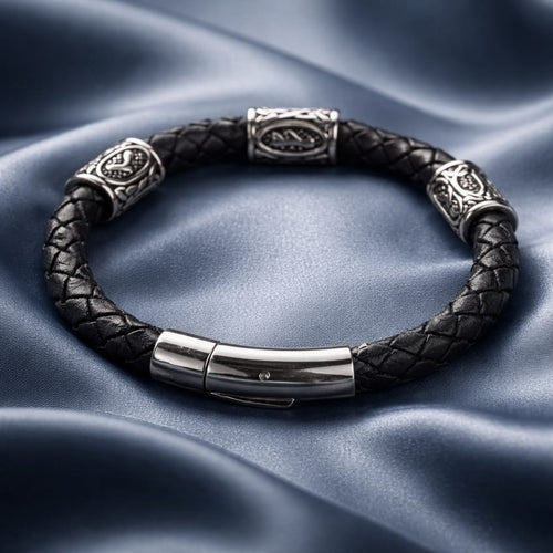 All  Endeavor's Luck Rune handcrafted leather bracelet by Mascotsbracelets