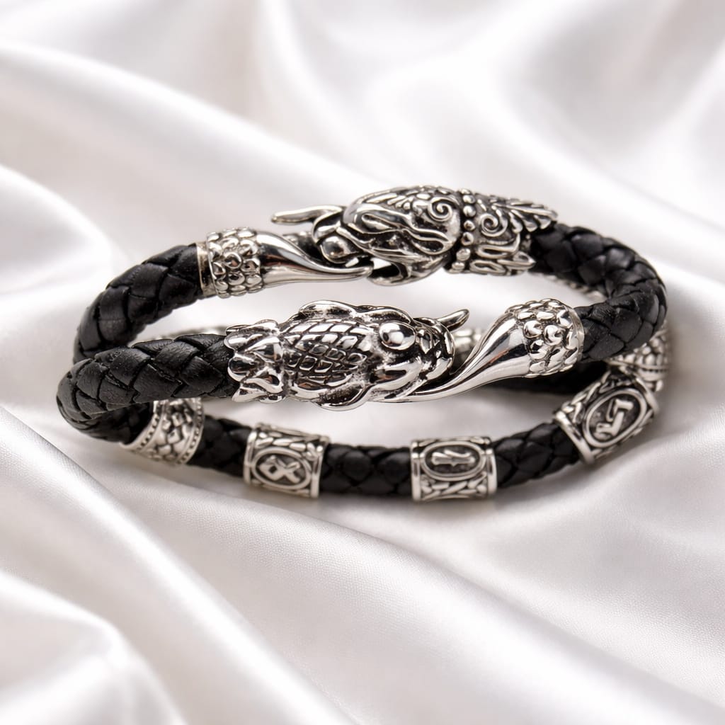 Cheetah&Dragon Mascots with 2 staves (The Breaker of Barriers & The Guardian of Capital) Bracelet handcrafted leather bracelet by Mascotsbracelets