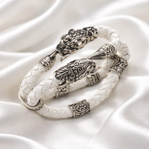 Cheetah&Dragon Mascots with 2 staves (The Breaker of Barriers & The Guardian of Capital) Bracelet handcrafted leather bracelet by Mascotsbracelets