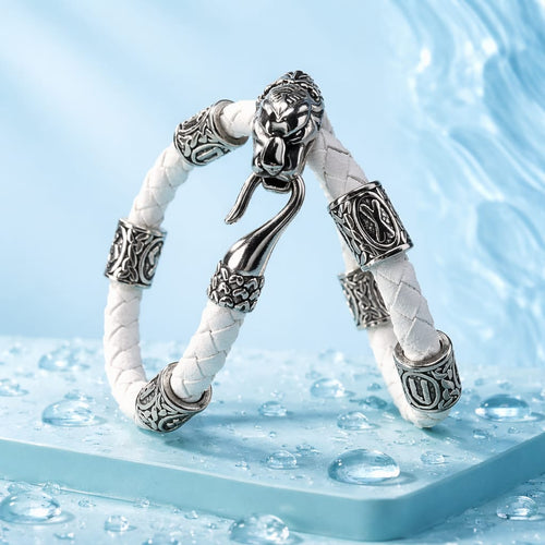 Cheetah Mascot with 2 staves (Good Fortune Attractor & Love Luck) Bracelet handcrafted leather bracelet by Mascotsbracelets