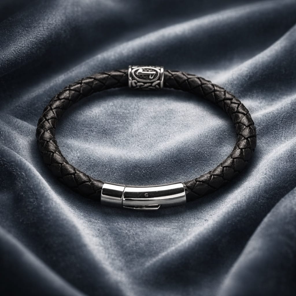 Eihwaz Rune handcrafted leather bracelet by Mascotsbracelets 