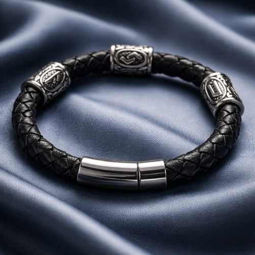 Good Fortune Attractor Rune handcrafted leather bracelet by Mascotsbracelets