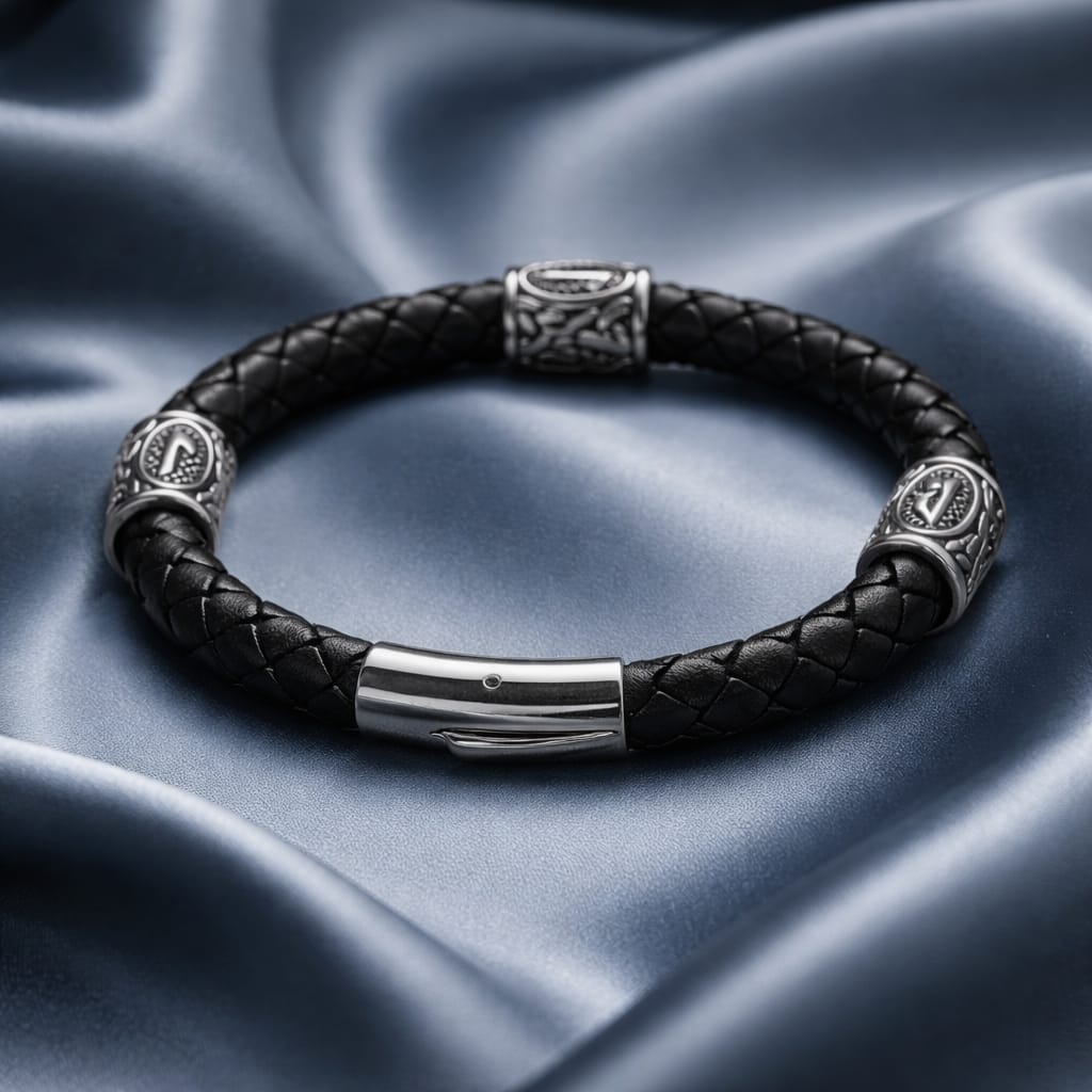 Guardian of the Road Rune handcrafted leather bracelet by Mascotsbracelets