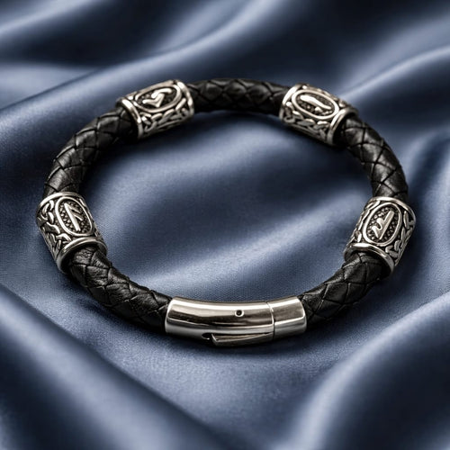Happiness and Good Fortune Attractor Rune handcrafted leather bracelet by Mascotsbracelets