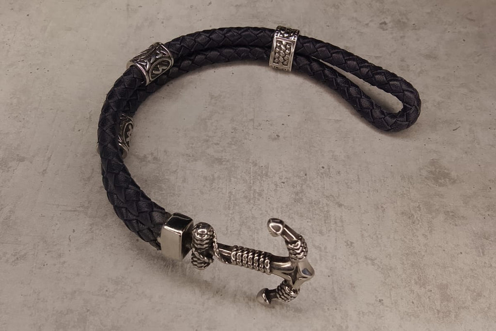 Bracelet à cordon bleu Ancre personnalisée