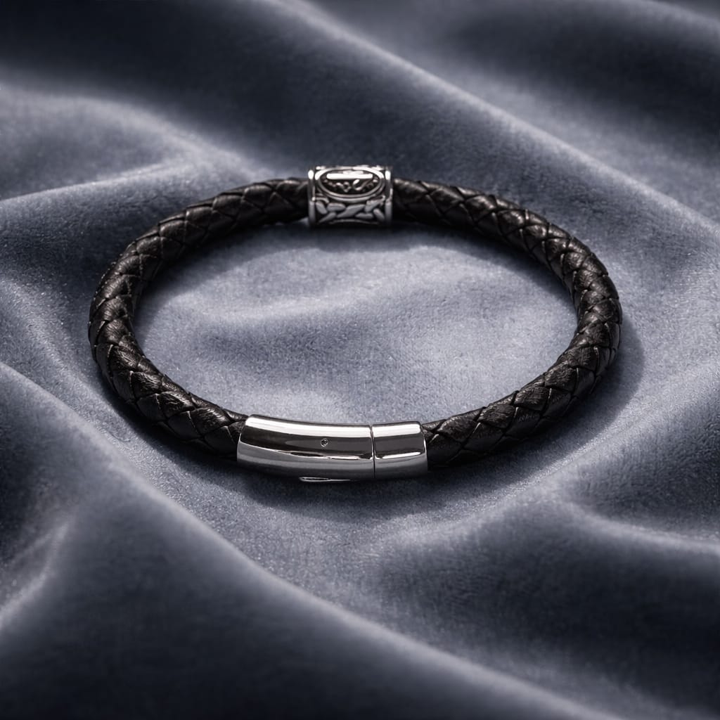 Laguz Rune handcrafted leather bracelet by Mascotsbracelets 