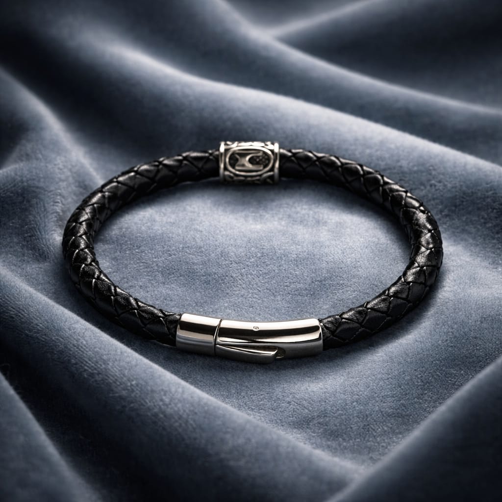 Mannaz Rune handcrafted leather bracelet by Mascotsbracelets