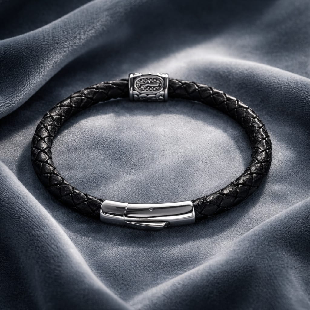 Nauthiz Rune handcrafted leather bracelet by Mascotsbracelets