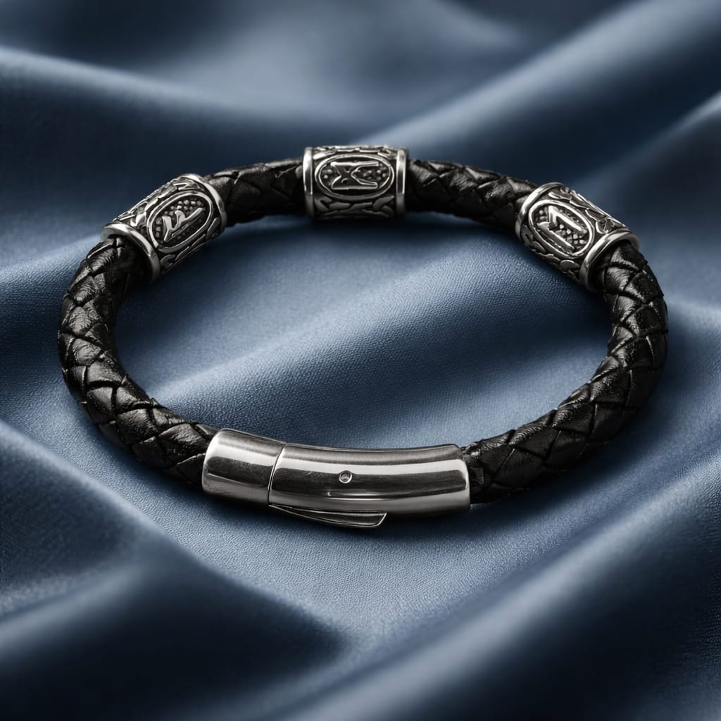 Shield Against Sent Misfortune Rune handcrafted leather bracelet by Mascotsbracelets